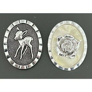 Vintage West Germany Silver Toned Rose Fawn Scarf Shawl Tie Dress Clothing Clip